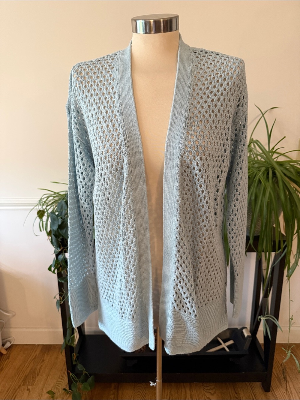Haven Well Within Organic Cotton Open-Front Light Blue Knit Cardigan